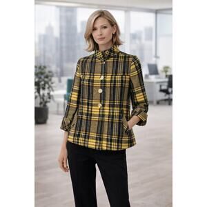 Sundance Yellow Plaid Wool Jacket Size Small Career Workwear Coat Academia